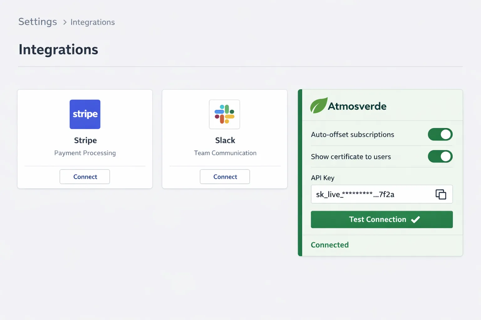 SaaS admin integrations panel