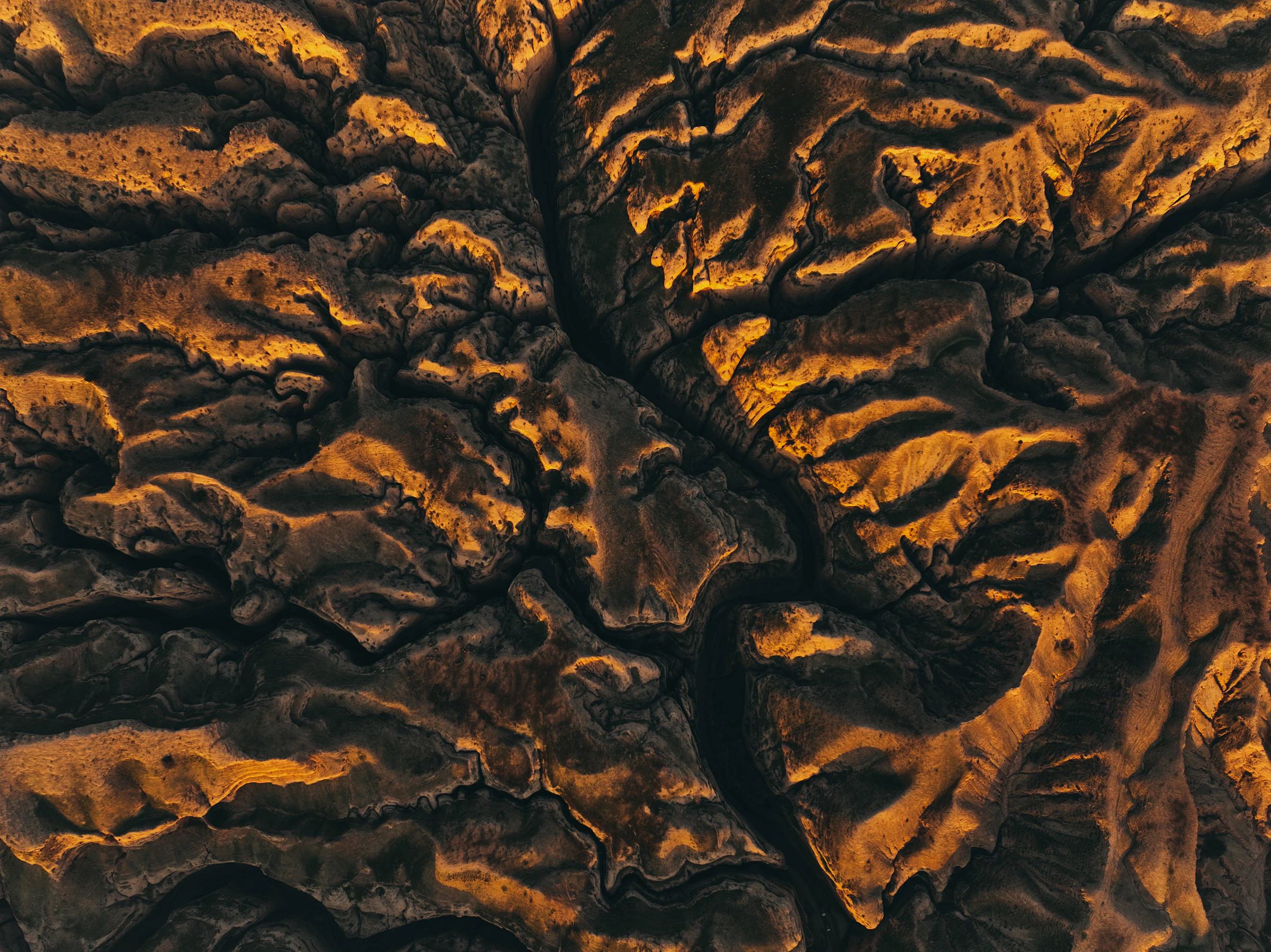 Aerial view of geological earth formations